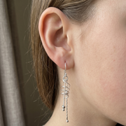 Ball Bead Wavy Rhodium Plated 925 Sterling Silver Hook Dangler Earrings for Women